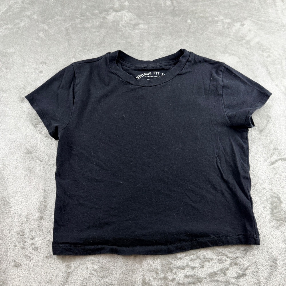 Aeropostale Vintage Fit Tee Women's XS Black Cotton Short Sleeve‎ Crop T-Shirt